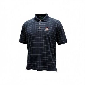 HUGO BOSS GOLF Mens Large Navy White Grid Polo Shirt‎ Inverness Club Embroidered